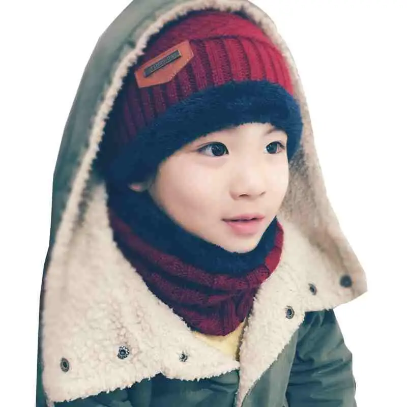 Детская зимняя теплая вязаная шапка из 2 предметов детская шапочки облегающие