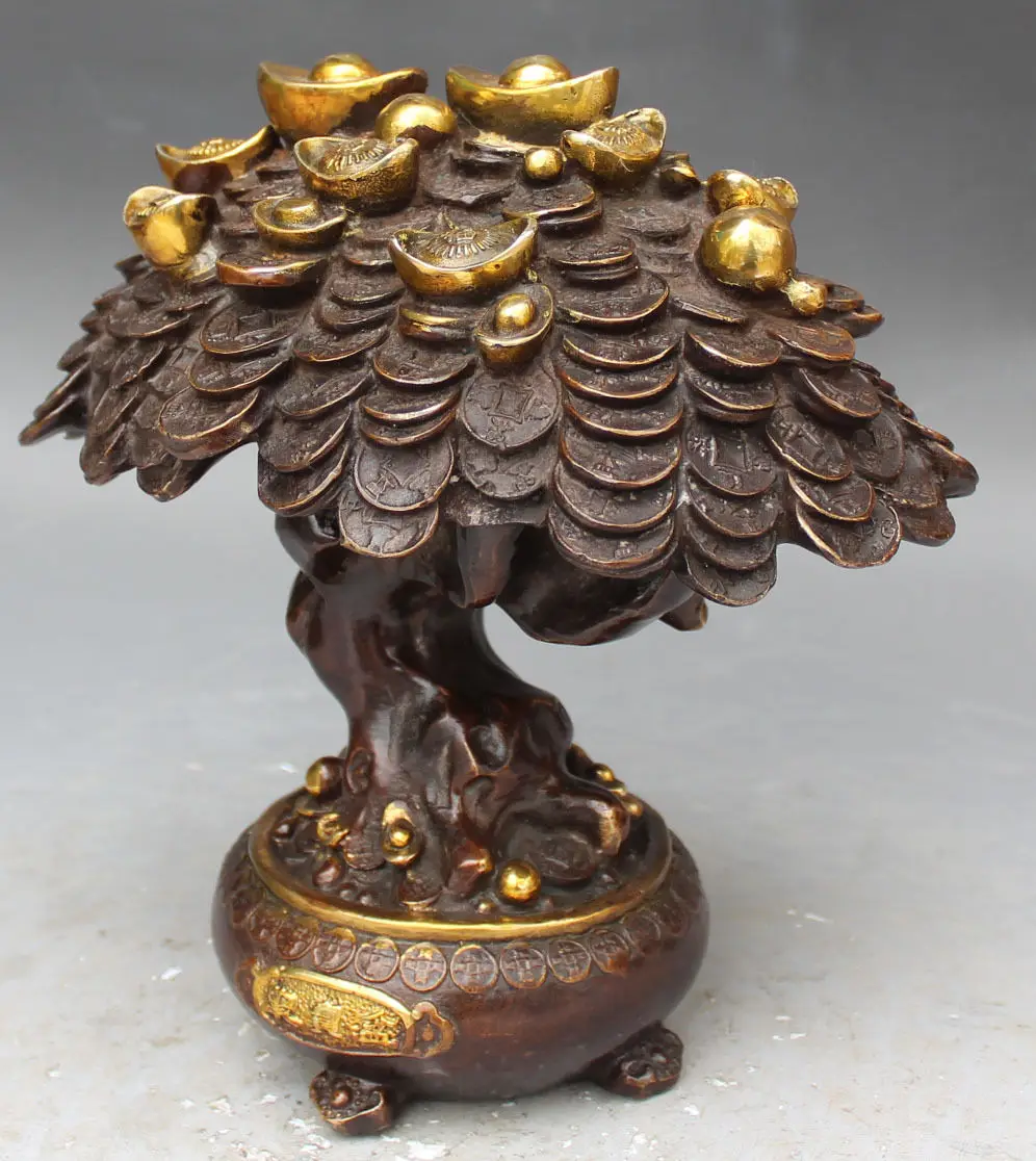 10&quot Chinese Bronze Gilt Fengshui Lucky Wealth Money Yuanbao Coin Tree Sculpture | Дом и сад