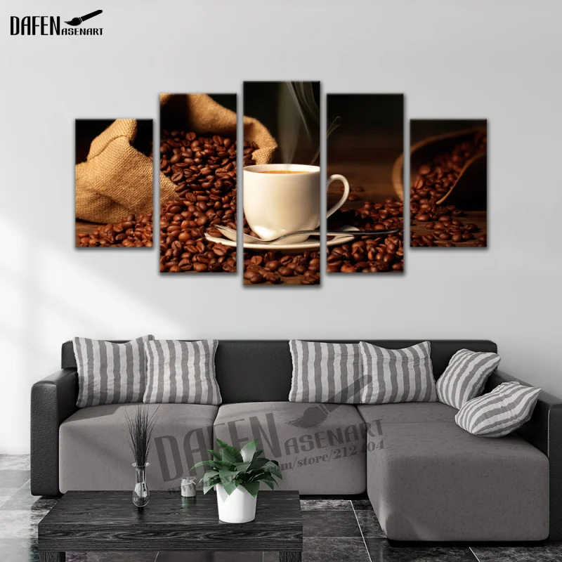 HD Canvas Prints Paintings 5 Panel Coffee Beans Food Picture Wall Art Home Decoration for Living Room decor painting | Дом и сад