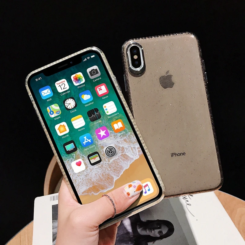 XS Max блестящие прозрачные чехол для iphone X XR Мягкие силиконовые 6 6s 7 8 плюс ТПУ