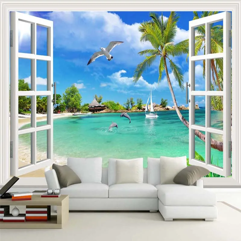 Пользовательские фото обои 3D морской пейзаж окна настенная ткань гостиная диван