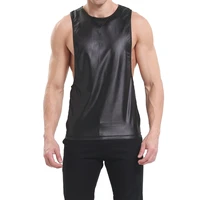 sleevless faux leather mens bodybuilding tank tops shirts fitness clothing men sport undershirt lingerie gay clubwear streetwear