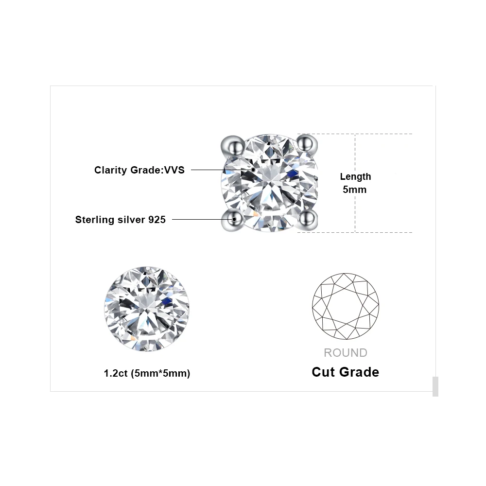 Jewelrypalace круглый 1ct чистый стерлингового серебра 925 пробы Серьги-гвоздики для Для
