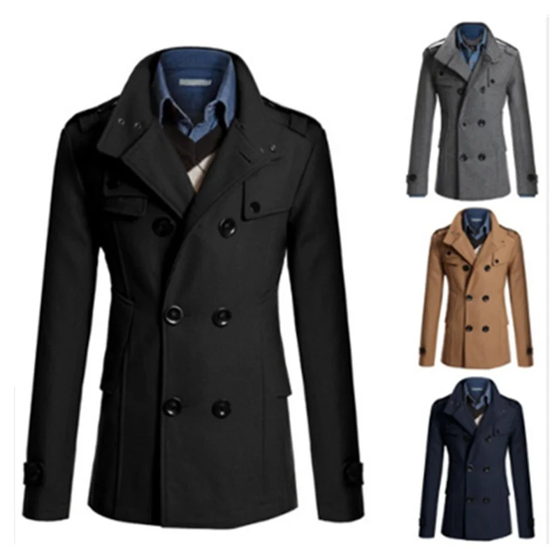 Мужское длинное шерстяное пальто Zogaa повседневное однотонное с воротником Осень