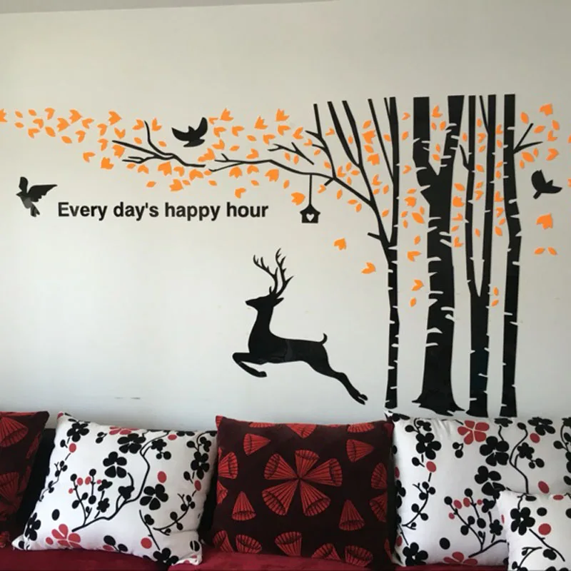 Дерево и бегущий Олень Дизайн Акриловые наклейки на стену DIY для ТВ фон офисные