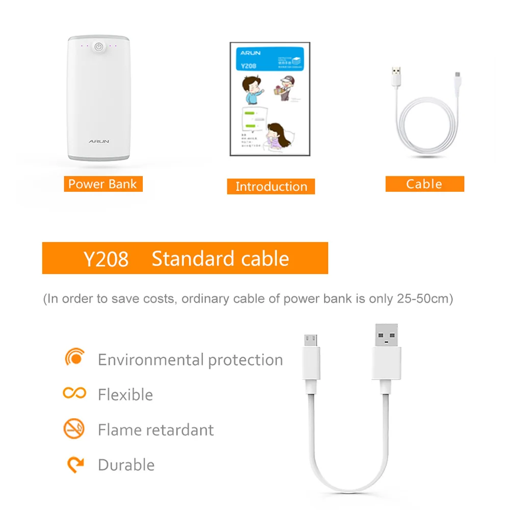 ARUN power Bank 20000 мАч портативное зарядное устройство с поддержкой QC Dual USB индикатором
