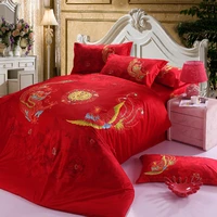 chinese wedding bedding set red dragon bed linens bed sheet set bedclothes queen size 4 pieces bed cover set free shipping
