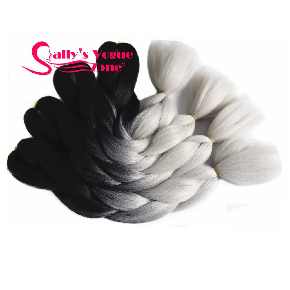Sallyhair, 24 дюйма, Омбре, плетение волос, 3 тона, черный, синий, серебряный цвет, огромные косички, высокотемпературное волокно, синтетические волосы для наращивания - Цвет: T1B/4/30