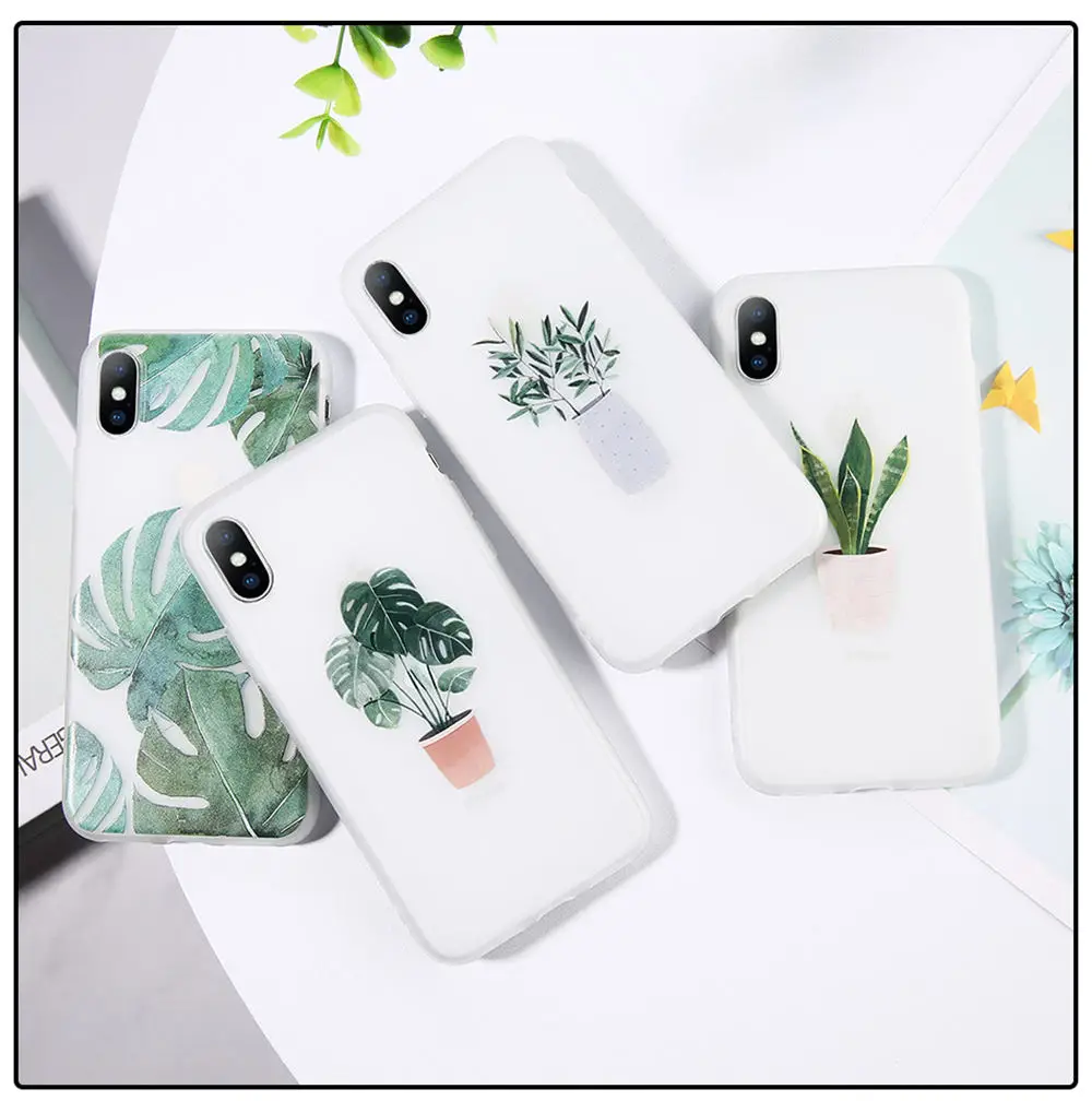 Чехол для телефона Moskado Leaves Potted Plants для iPhone 6, 6s, 7, 8 Plus, X, XS, XR, XS Max, 5, 5S, SE, банановый лист, матовый мягкий чехол из ТПУ
