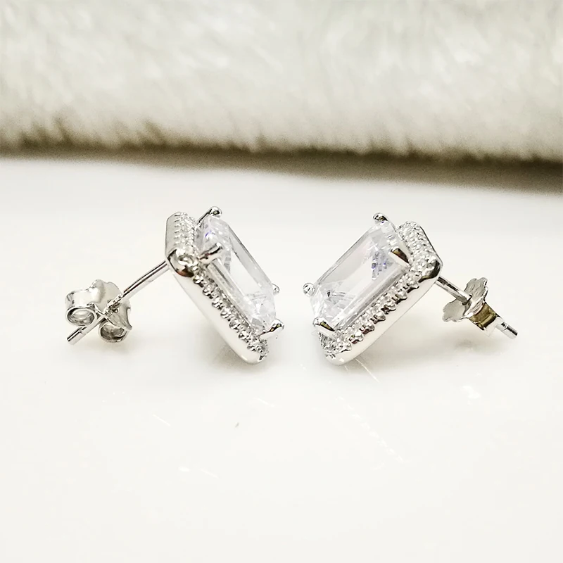 COLORFISH 2,5 ct прямоугольная блестящая запонка SONA серьги свадебное кольцо для женщин ювелирные изделия 925 серебро серьги с ореолом