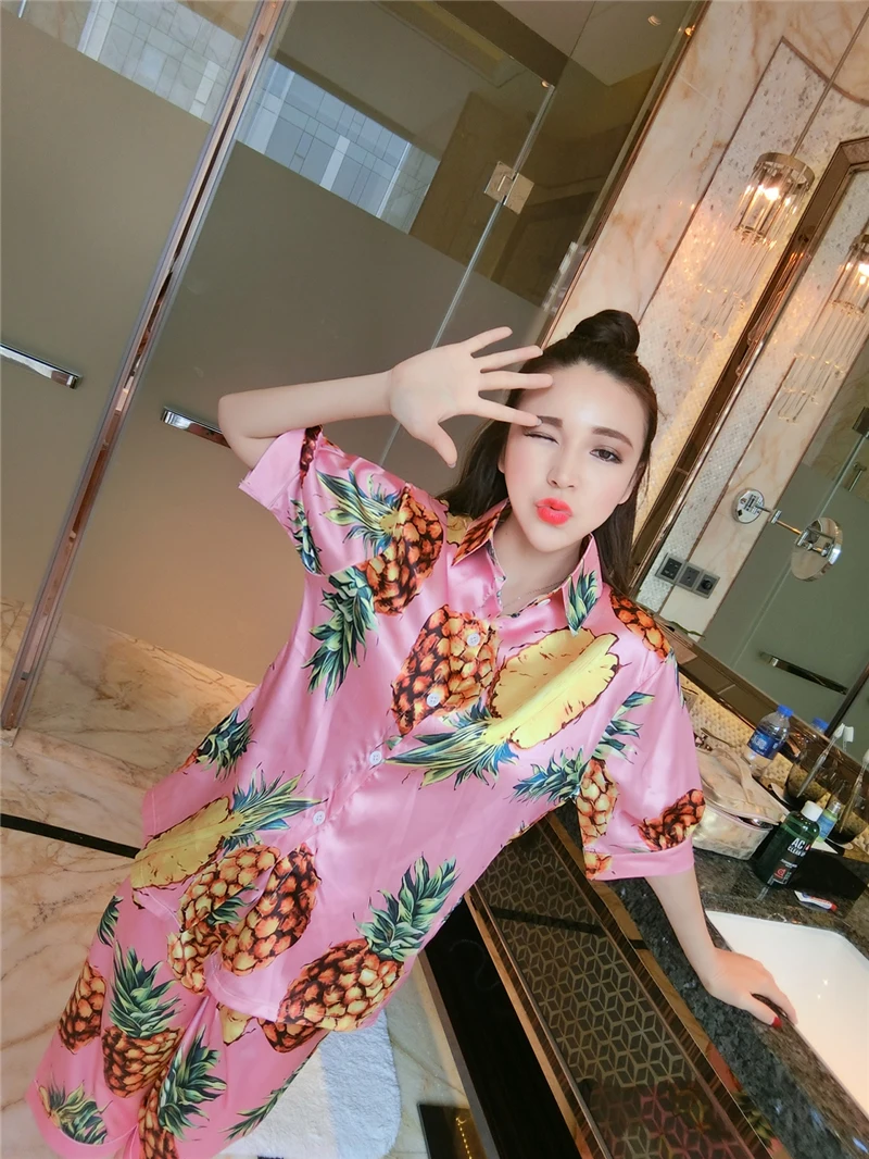 Women's Silky Pattern Pajama Sets Sleep Suit | Женская одежда