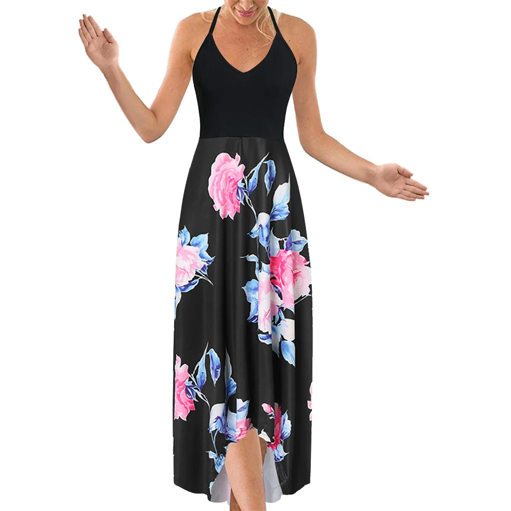 Women fashion Summer Dresses Women's Fashion Casual Sexy Sleeveless Backless Printed Halter Mid Calf Dress vestidos femininos | Женская