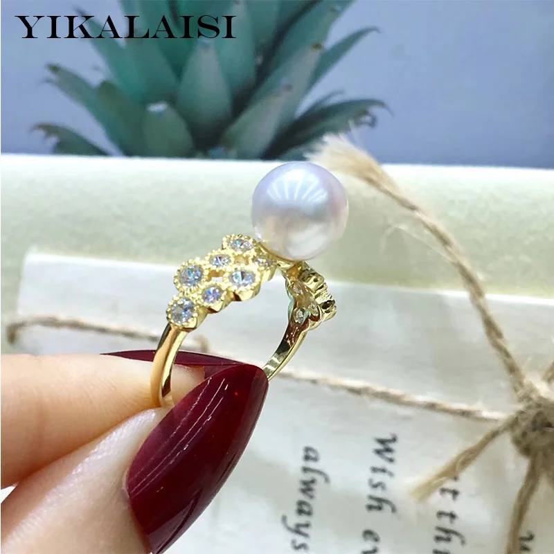 

YIKALAISI 925 пробы серебряные ювелирные изделия из натуральной пресной воды 8-9 мм круглые жемчужные кольца для женщин