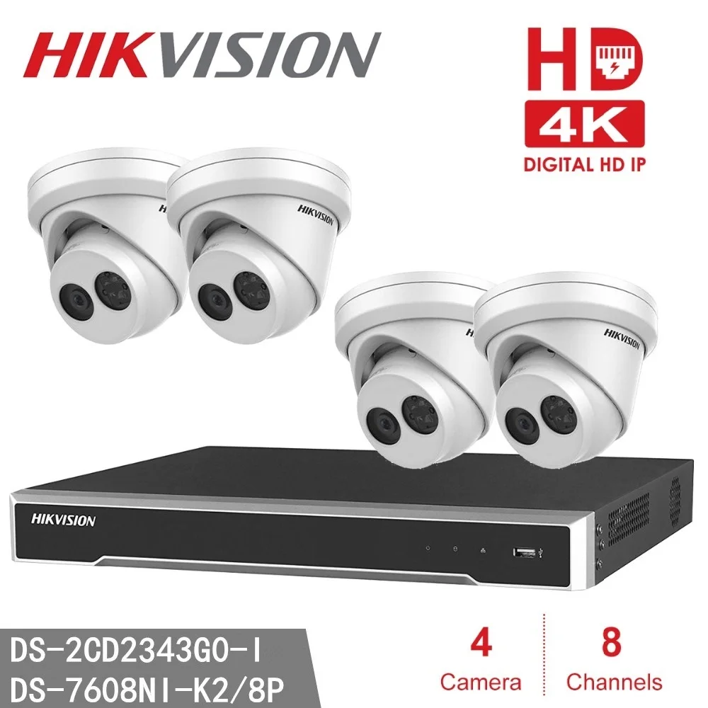 Hikvision DS 2CD2343G0 I 4MP IP наборы для камеры наблюдения + 8MP разрешение Запись 4K NVR 7608NI K2/8 P