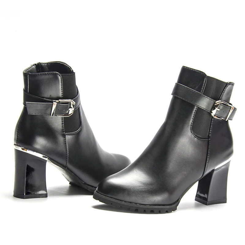 Fujin Brand Autumn Winter Platform 7CM Square Heels Women Ankle Boots Pu Leather Thick High Heel Female Warm | Обувь