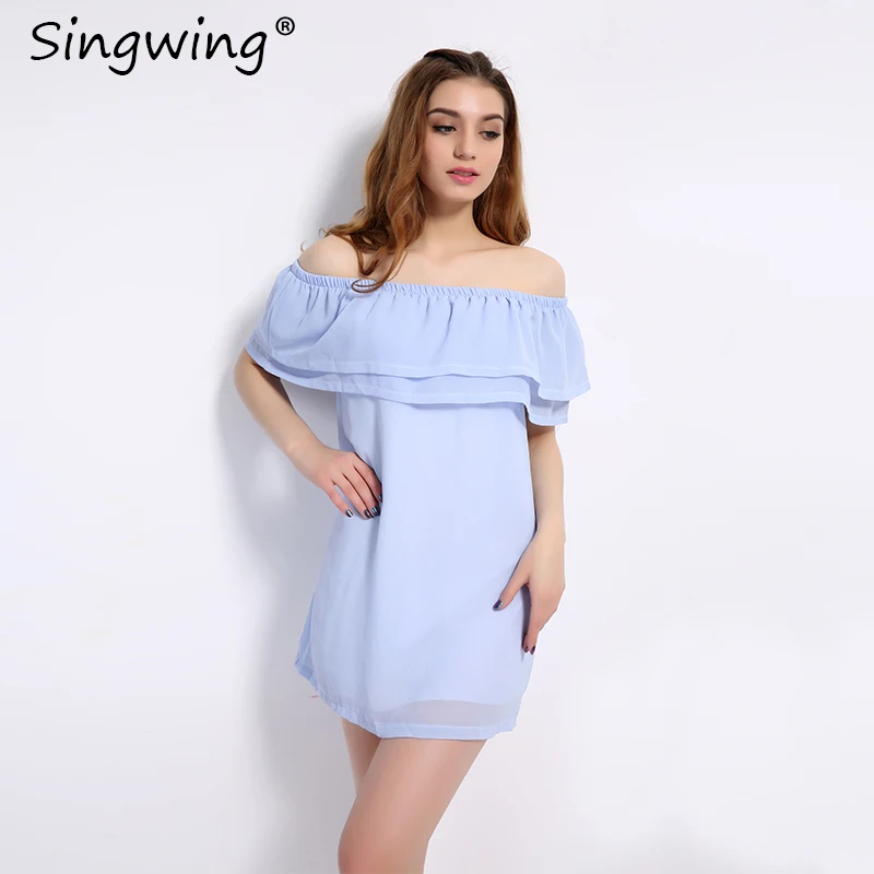 Летнее женское платье с открытыми плечами Singwing сексуальные платья воротником