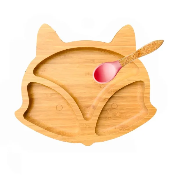 Pink Plate and Spoon Миска на присоске из бамбука и силикона, детская Тарелка на присоске, Бамбуковая посуда для кормления детей, миска для кормления ребенка - Цвет: Pink Plate and Spoon
