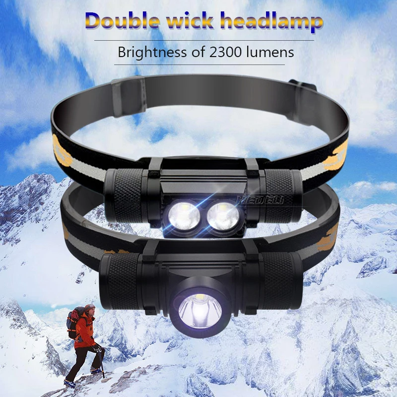 XML L2 мини фонарик налобный LED Cree фонарь 18650 USB зарядка Водонепроницаемый на голову