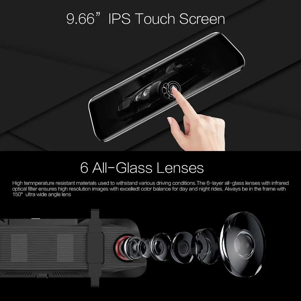Anytek T11 + 1080P Автомобильная камера DVR DVRS FHD Dash Cam водительский рекордер ADAS Duel объектив