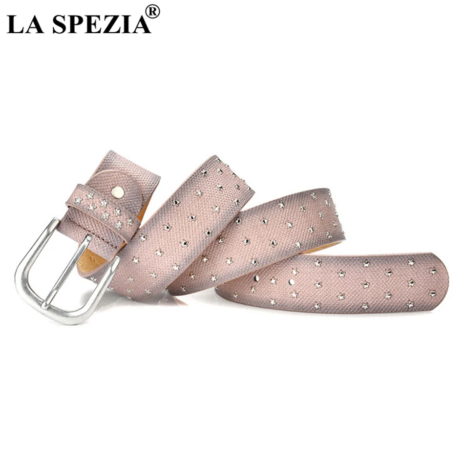 LA SPEZIA, кожаный ремень для женщин, с заклепками, серый, контактный, ремни для женщин, украшены звездами, модный бренд, натуральная коровья кожа, женский ремень для джинсов