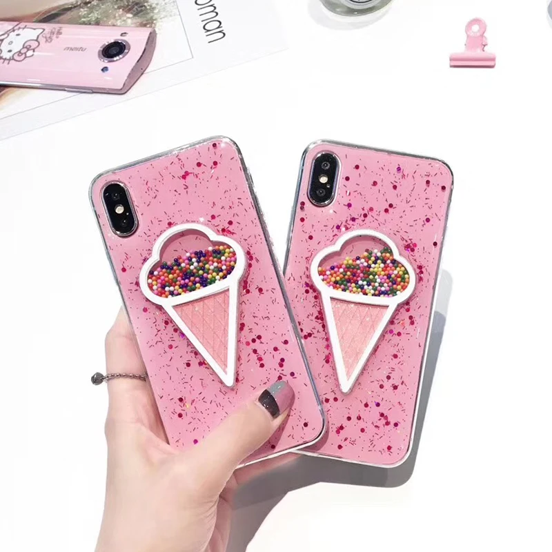 Жидкое Сердце Блеск улыбка лицо облака чехол для телефона для iPhone 6 6s 7 8 Plus X XS 11 Pro Max Мороженое Мягкий ТПУ динамический бисер чехол