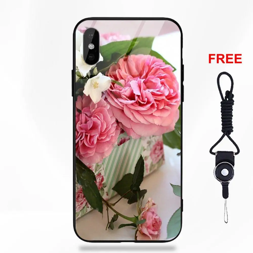 Soft TPU Frame+Tempered Glass Covers For Apple iPhone 5 5C 5S SE 6 6S 7 8 Plus X XS Max XR Art Peony Flower Beautiful Flowers | Мобильные