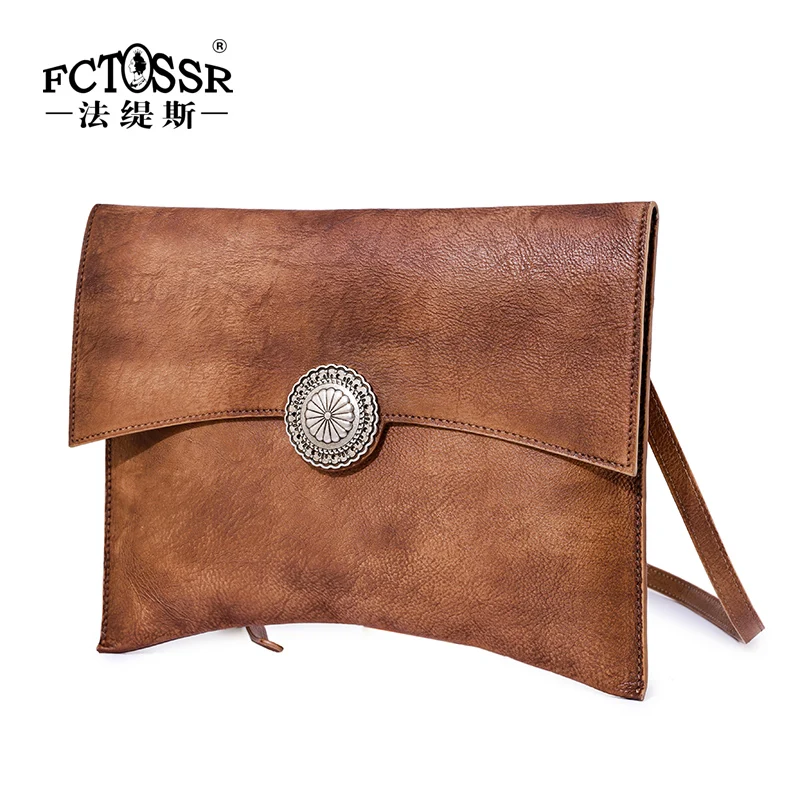 

Retro Leather Women Bag 2019 New Arrival First Layer Cowhide Single Shoulder Messenger Bag Large Capacity Envelope Clutch Bag