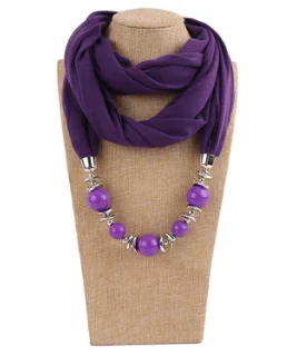 Фиолетовый 9 Colors Ethnic Unique Scarf Necklaces Resin Beads Pendant Neckerchief Statement Necklace Wraps Women Bohemia Necklaces Jewelry - Цвет: Фиолетовый