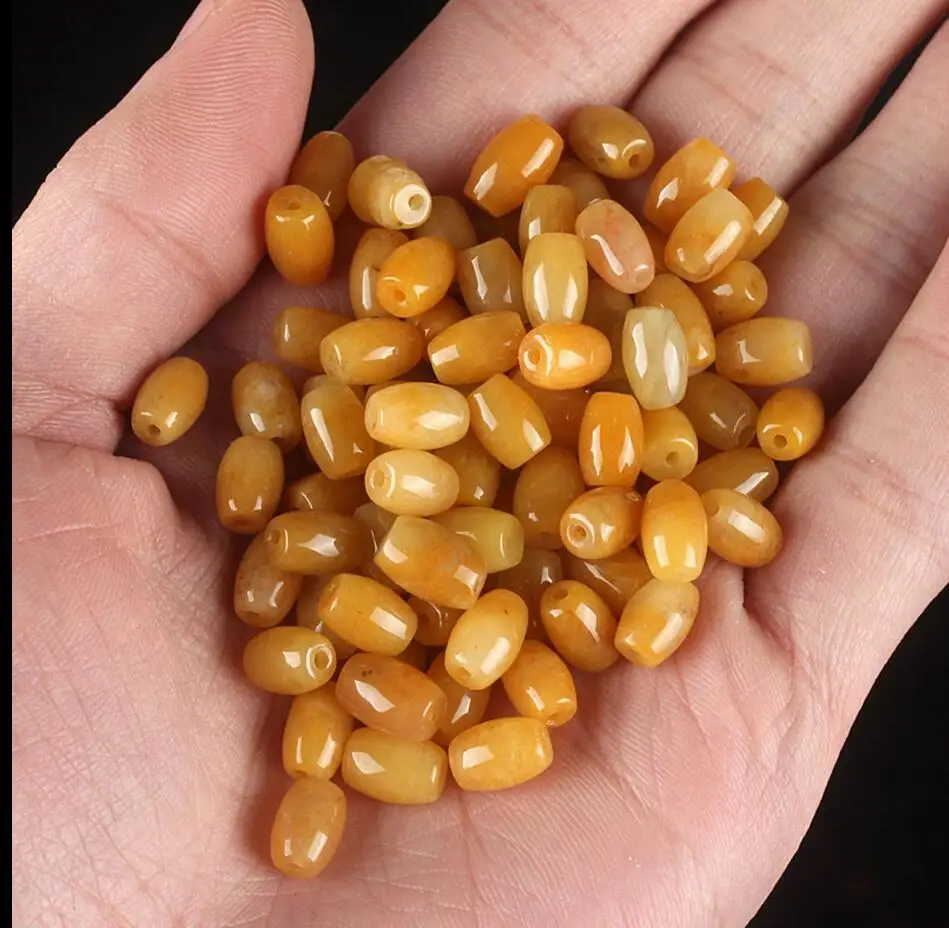 Прекрасные детали о 100 шт натуральный желтый нефрит/жадеит Гладкие Круглые