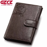 gzcz mens genuine leather wallet fashion male clutch cowhide passport cover clamp for money money bag man vintage walet rfid
