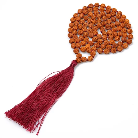 N-B0051-F SHINUSBOHO, классическое ожерелье для мужчин и женщин, бусы из плодов рудракши, завязанные веревкой, Индонезийская прядь, ожерелье для женщин, молитва, кисточка, Длинное колье - Окраска металла: N-B0051-F