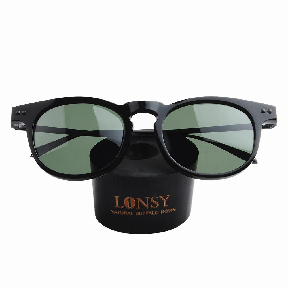 

LONSY Original Buffalo Horn with titanium Sunglasses with Vitage round shape frame LS4003