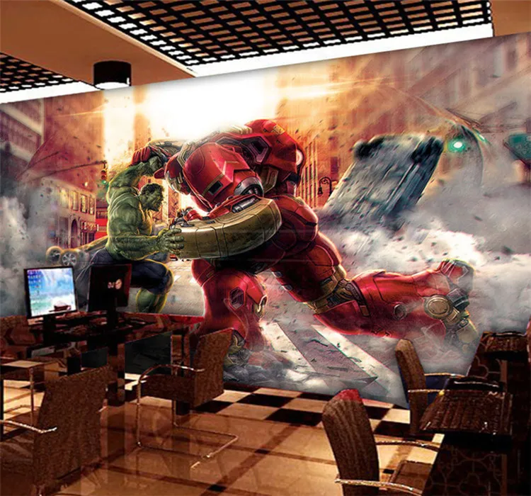 Пользовательские мультфильм 3D Marvel Герой Лига аниме Халк фреска спальня обои Железный человек обои отель тематическая коробка декоративная живопись