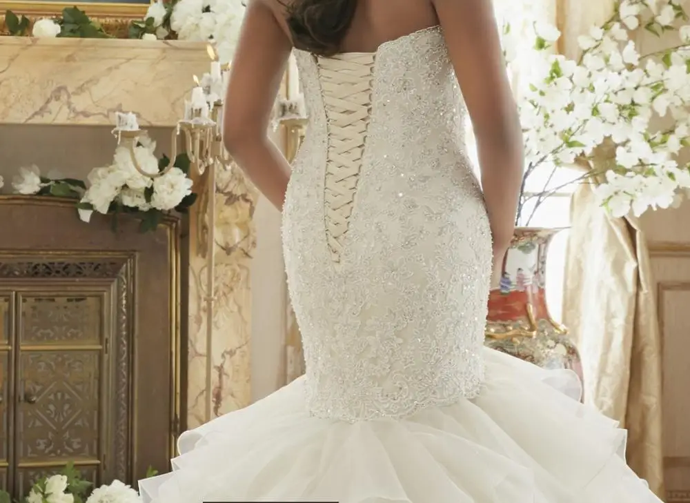 Женское свадебное платье с юбкой-годе белое Сетчатое цвета слоновой кости для