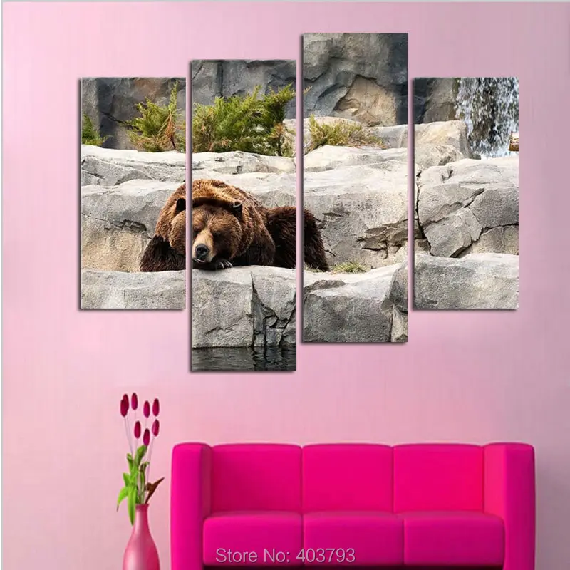 Настенная живопись гризли рисунок на холсте с изображением медведя отдыха в