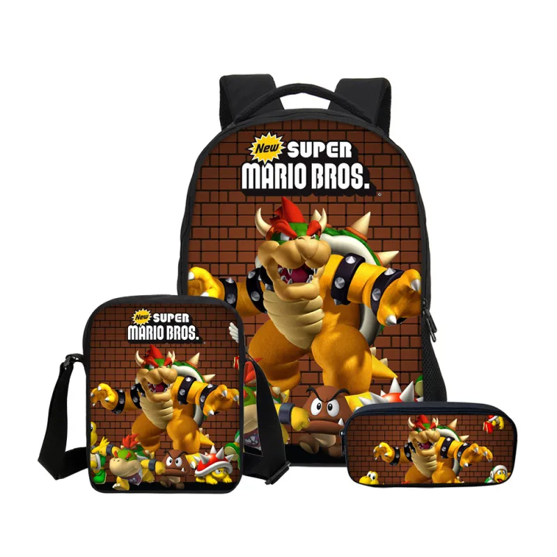 3pcs 026 16 дюймов школьные сумки Mario Bros Sonic школьный рюкзак для девочек и мальчиков ортопедический Школьный Рюкзак Детские сумки для книг - Цвет: 3pcs 026