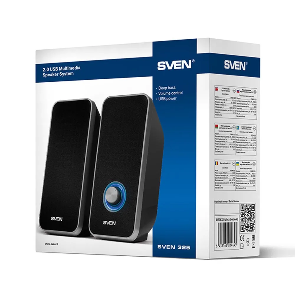 Колонки пластмассовые 2.0 АС SVEN 325 чёрный (6 Вт питание USB) | Электроника