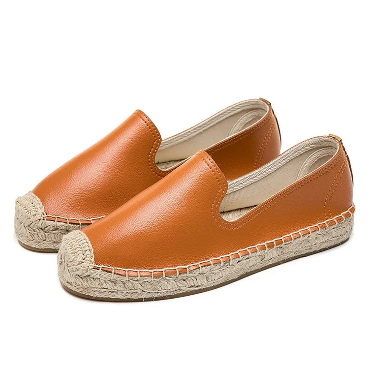 Brown Espadrilles Г., Летние эспадрильи из натуральной кожи на платформе женская обувь на платформе в стиле Insta пляжная обувь без застежки для отдыха - Цвет: Brown Espadrilles