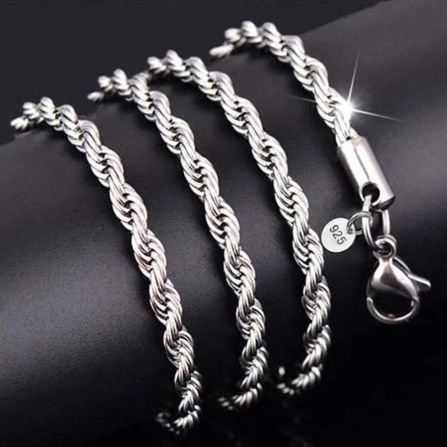 New Design 925 Sterling Silver Twist Necklace 3MM Chain Men Women Jewelry 16 inch-20inch Length Free Gifts | Украшения и