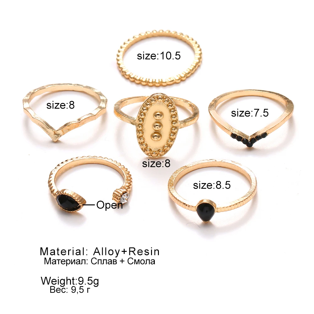 

Fashion Ring Bohemia 6pc/Set Charm Gold Color Midi Finger Ring Set For Women Vintage Knuckle Party Rings Punk Jewelry