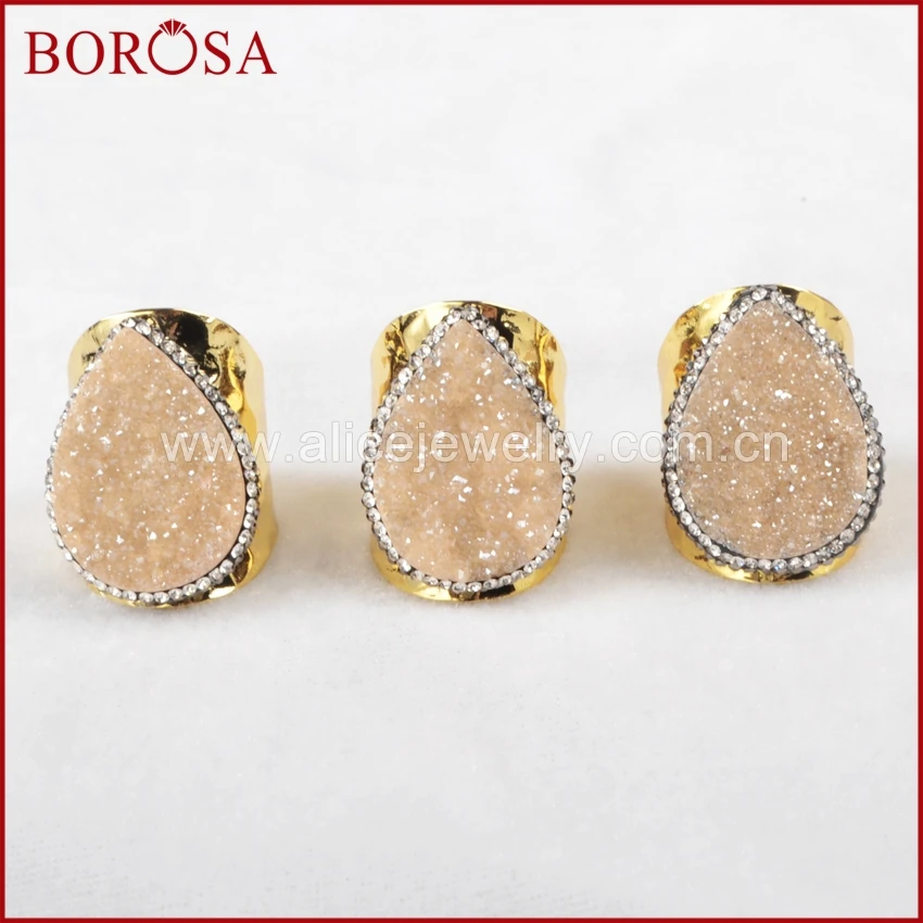 Женское кольцо с кристаллами BOROSA Druzy Кристальное каплевидными стразы из циркония