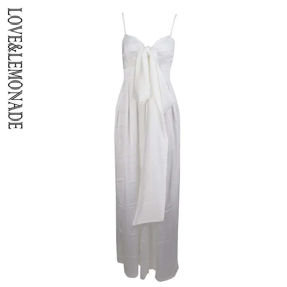 Свободный Белый комбинезон LOVE & LEMONADE с бантом на бретельках LM81048|strap jumpsuit|sexy white