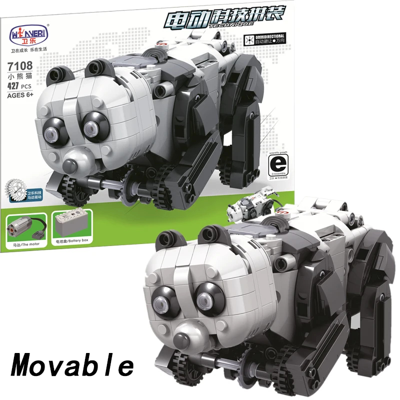 

Movable Panda High-Tech Animal With Motor Battery Box 427pcs Building Blocks Bricks Educational DIY Toys for Children Gift