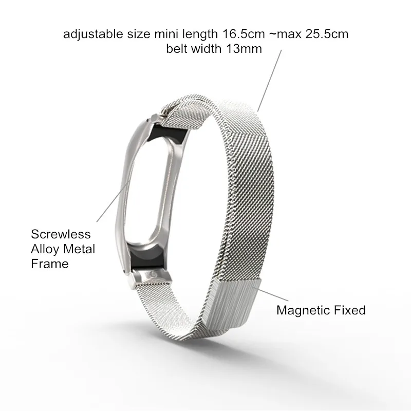 Металлический ремешок Mi Band 2 для смарт-браслета Xiaomi Ремешок на запястье Miband черный серебряный розовое золото.