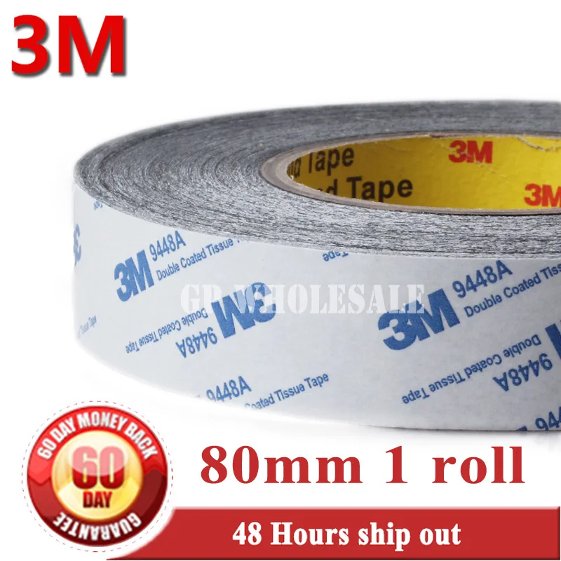 (80mm*50M*0.15mm) 8cm 3M Double Sided Adhesive Tape 9448 Black Phone Tablet MP5 Pad Screen Panel Glass Assemble, Windows Bond