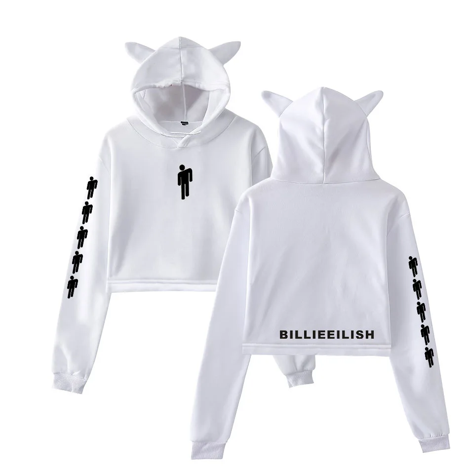 УКОРОЧЕННЫЙ ТОП Billie Eilish, розовая толстовка с капюшоном, Harajuku, джемпер с длинным рукавом, пуловер с капюшоном, пальто, Повседневная Толстовка, sudaderas mujer