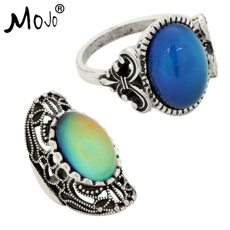 

2PCS Vintage Bohemia Retro Color Change Mood Ring Emotion Feeling Changeable Ring Temperature Control Ring for Women RS008-RS034