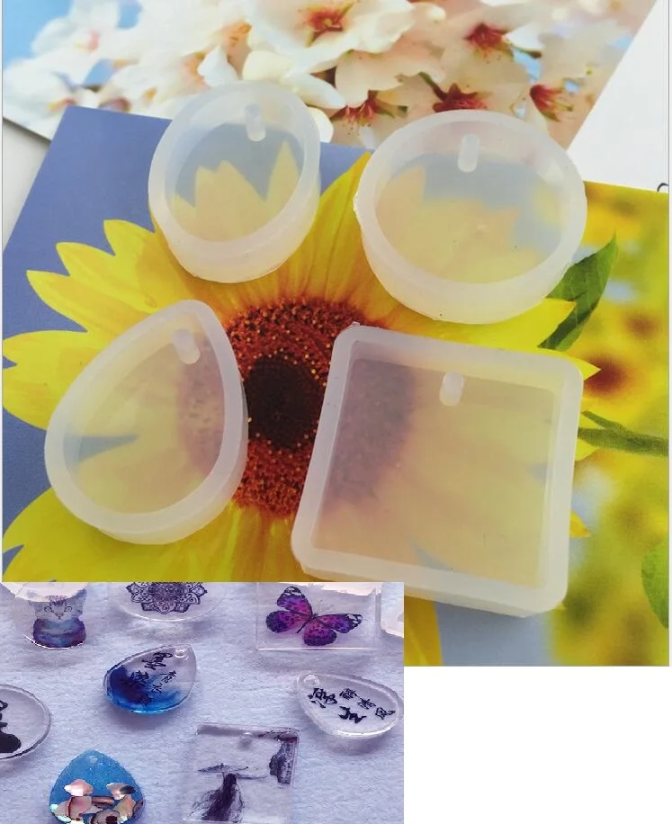 5Pcs Shapes Silicone Moulds Gem Charm Pendant DIY Molds Jewelry Making Tools with Hanging Hole | Украшения и аксессуары