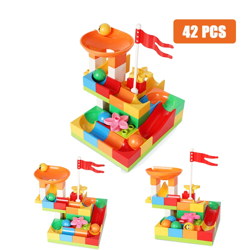 

42-256 PCS Assemble Marble Race Run Maze Ball Track Building Blocks Set Toy For Children Funnel Slide Big Size Bricks