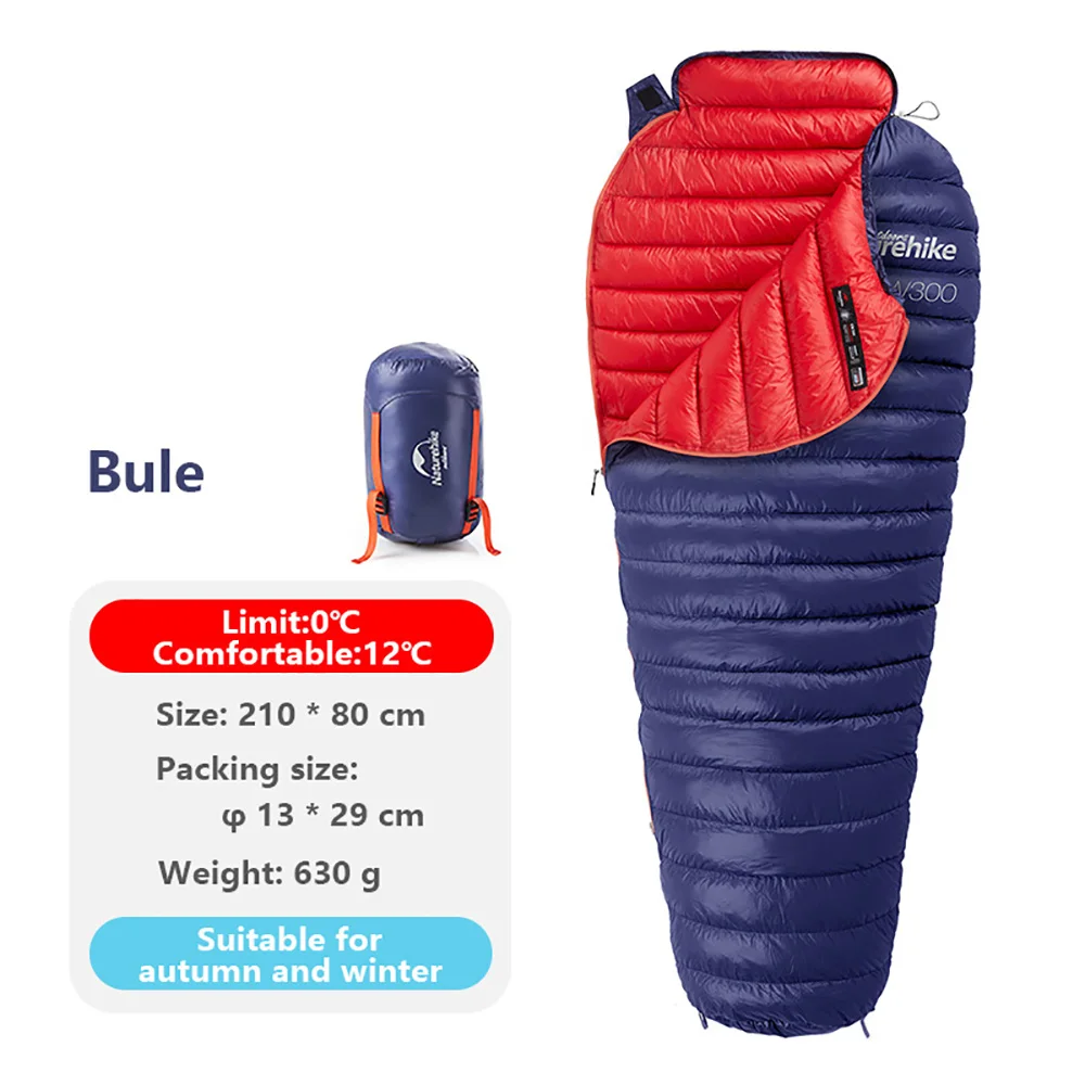 Blue Naturehike открытый гусиный пух Мумия спальный мешок Кемпинг Туризм Скалолазание сверхлегкий вниз спальный мешок кровать NH18S300-D - Цвет: Blue